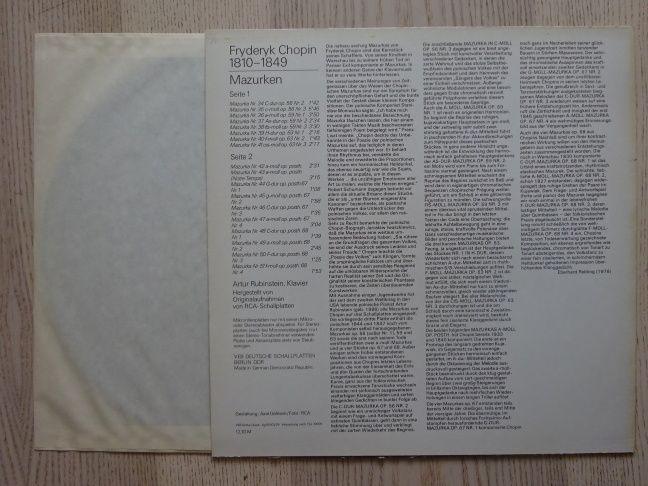 ARTUR RUBINSTEIN, CHOPIN, MAZURKA OP 56,59,63,67,68, LP