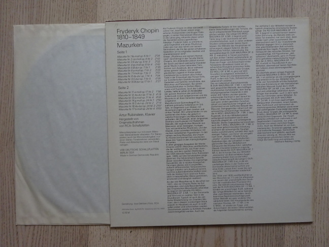 ARTUR RUBINSTEIN, CHOPIN, MAZURKA OP 6,17,24, LP