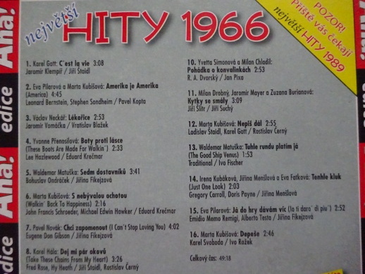 NEJVĚTŠÍ HITY 1966,  CD HUDBA