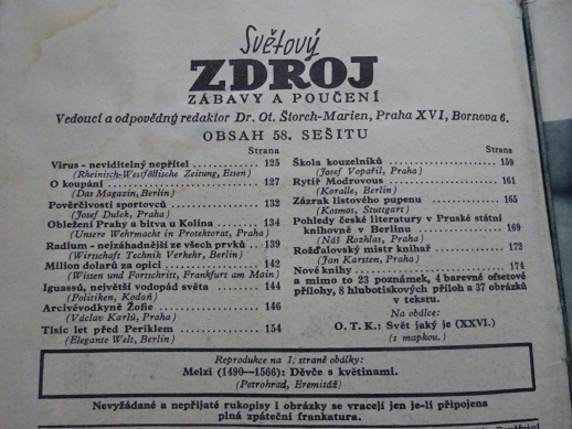 SVĚTOVÝ ZDROJ ZÁBAVY A POUČENÍ, ČASOPIS, č. 58, 1941