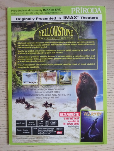 YELLOWSTONE, AMERICKÝ NÁRODNÍ PARK, DVD FILM DOKUMENT