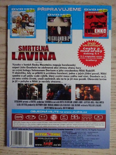 SMRTELNÁ LAVINA, DVD FILM