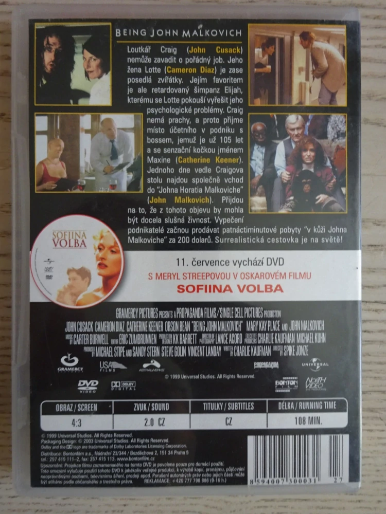 V KŮŽI JOHNA MALKOVICHE, DVD FILM 