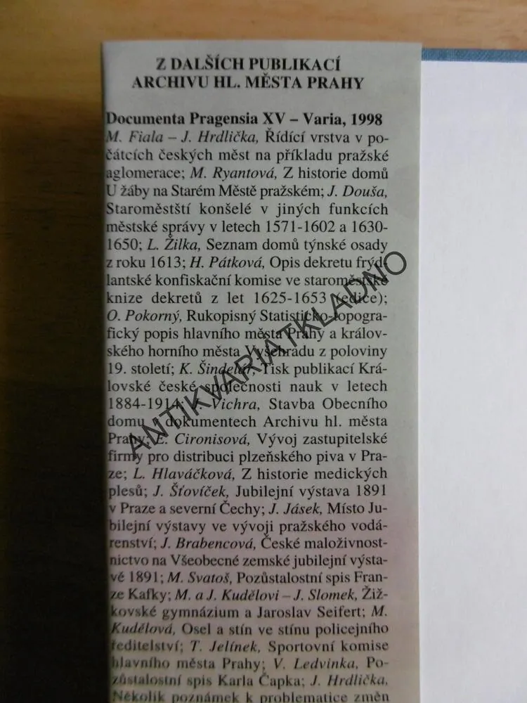 PRAŽSKÝ SBORNÍK HISTORICKÝ XXX, 1998, P-A