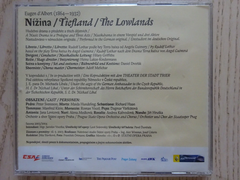 NÍŽINA, TIEFLAND, THE LOWLANDS, STÁTNÍ OPERA PRAHA, CD HUDBA