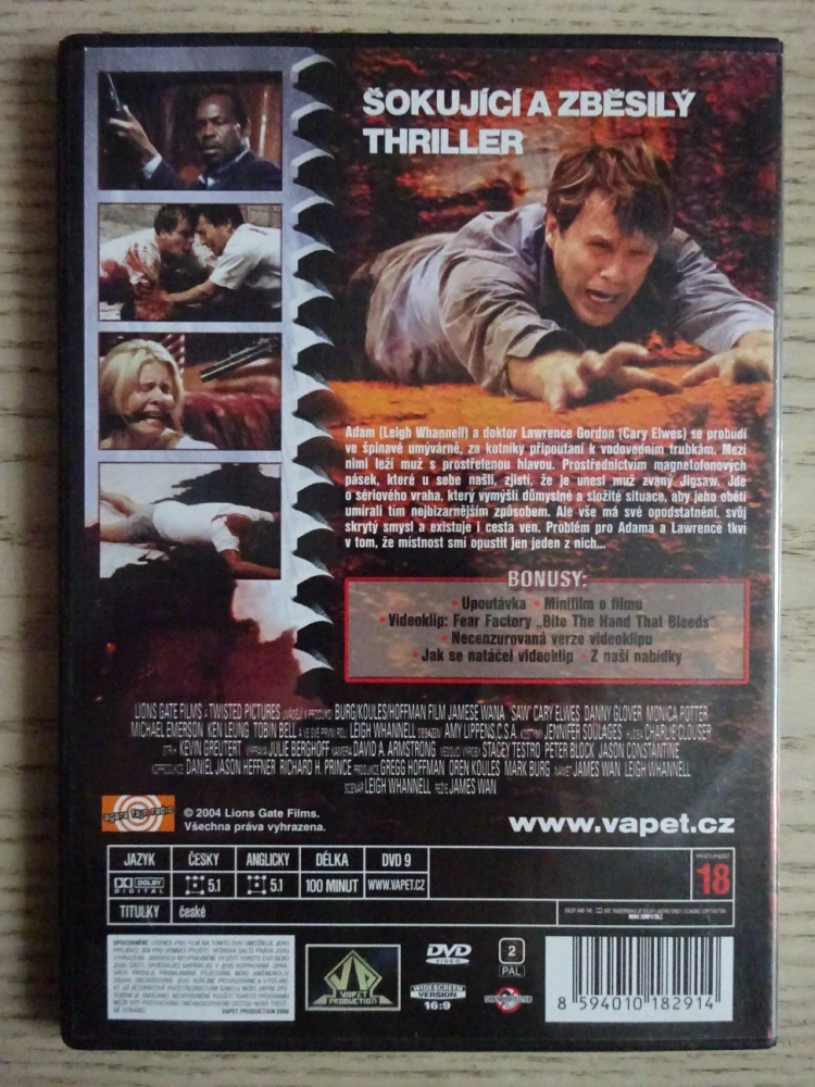 SAW, HRA O PŘEŽITÍ, C. ELWES, D. GLOVER, DVD FILM