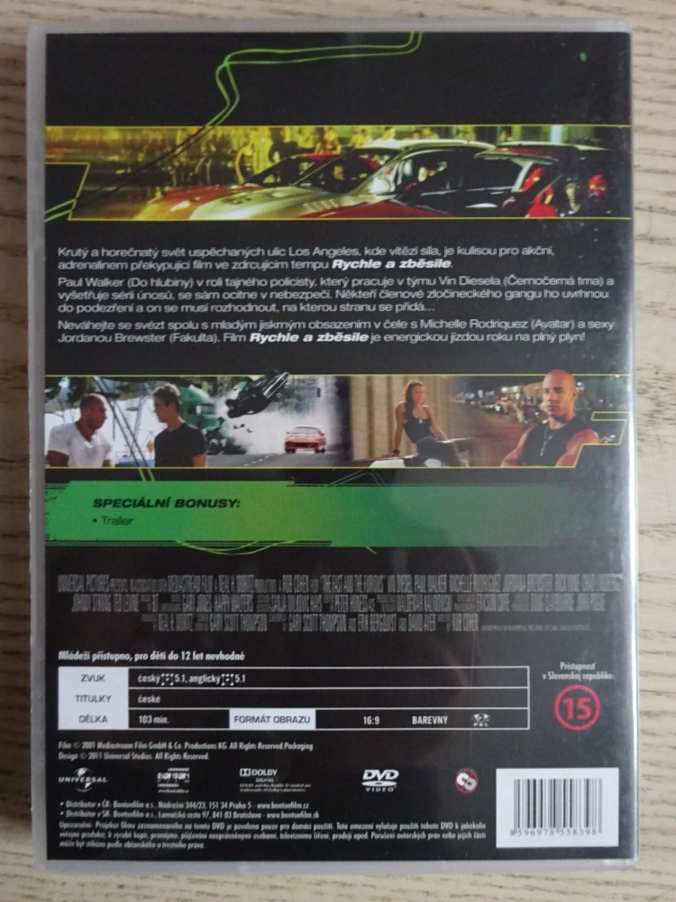 RYCHLE A ZBĚSILE, V. DIESEL, P. WALKER, DVD FILM