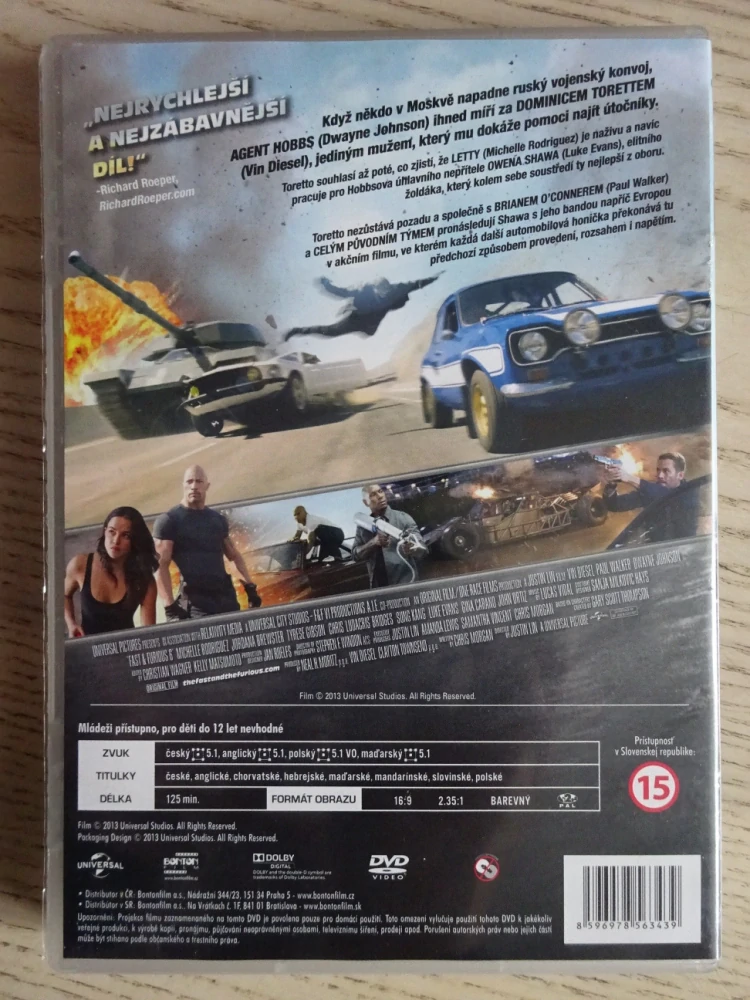 RYCHLE A ZBĚSILE 6, V. DIESEL, P. WALKER, DVD FILM