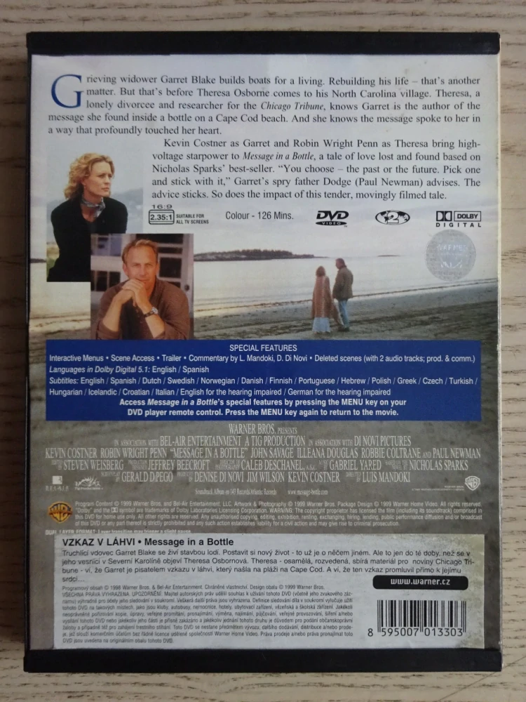 MESSAGE IN A BOTTLE, DVD FILM, K. COSTNER, P. NEWMAN, POUZE S ČESKÝMI TITULKY