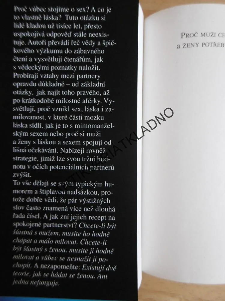 PROČ MUŽI CHTĚJÍ SEX A ŽENY  POTŘEBUJÍ LÁSKU, ALLAN A BARBARA PEASOVI, **an