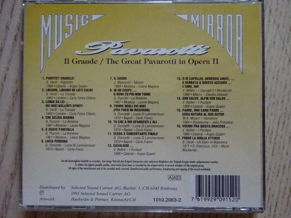 MUSIC MIRROR, PAVAROTTI, CD HUDBA