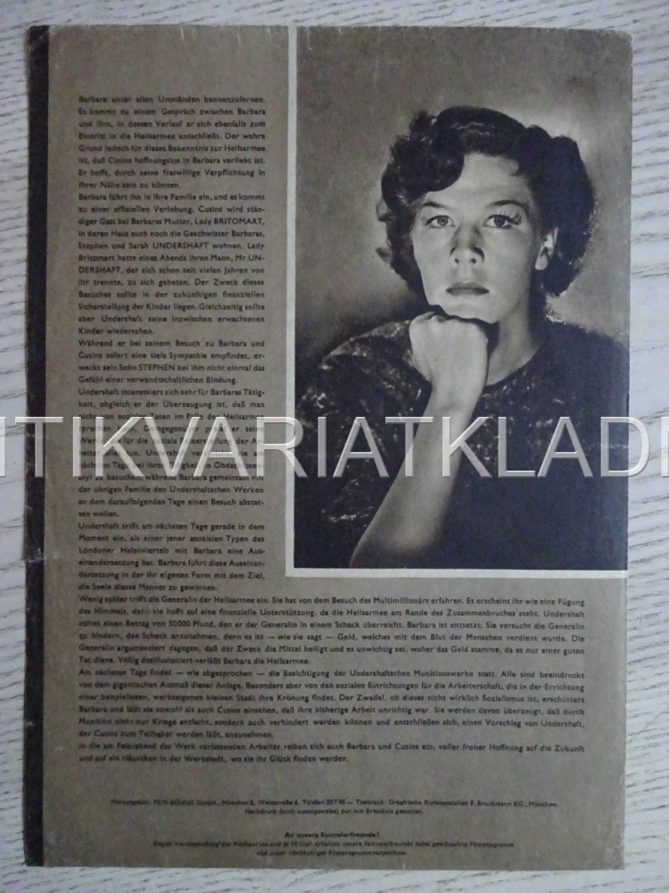 MAJOR BARBARA, DEBORAH KERR, NĚMECKY, BIO PROGRAM 342