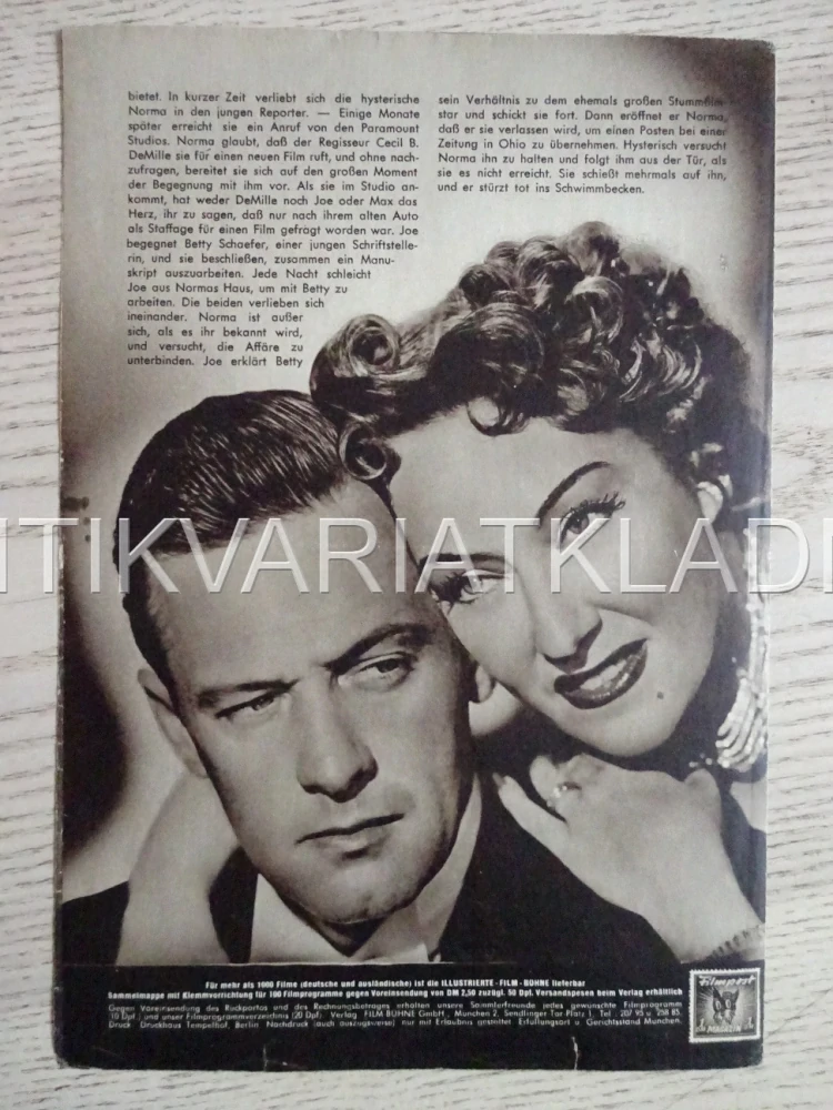 SUNSET BOULEVARD, WILLIAM HOLDEN, NĚMECKY, BIO PROGRAM 1136