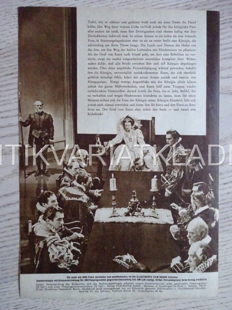 THE PRIVATE LIVES OF ELIZABETH AND ESSEX, ERROL FLYNN, NĚMECKY, BIO PROGRAM 1252