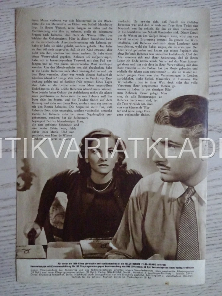 REBECCA, LAURENCE OLIVIER, NĚMECKY, BIO PROGRAM 1351