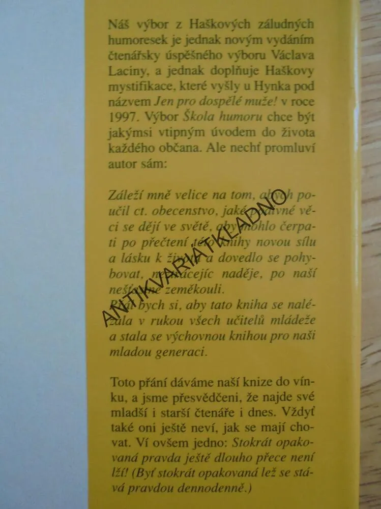 ŠKOLA HUMORU, JAROSLAV HAŠEK