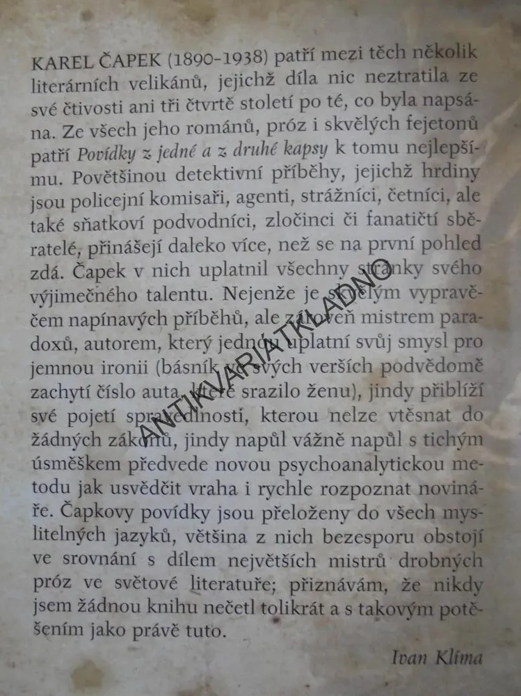 POVÍDKY Z JEDNÉ A DRUHÉ KAPSY, KAREL ČAPEK, **an