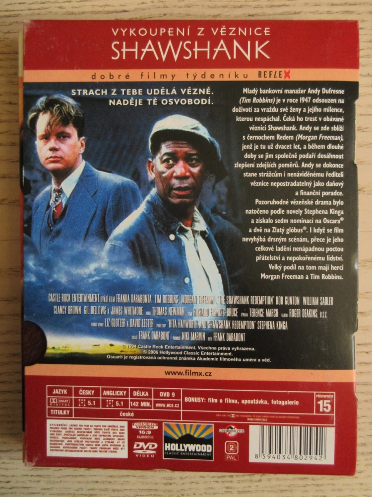 VYKOUPENÍ Z VĚZNICE SHAWSHANK, M. FREEMAN, T. ROBBINS, DVD FILM