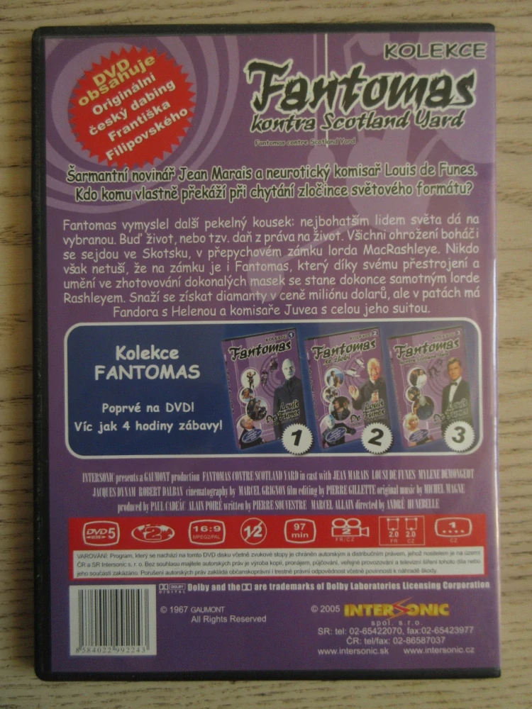 FANTOMAS KONTRA SCOTLAND YARD, L. DE FUNES, J. MARAIS, KOLEKCE 3, DVD FILM