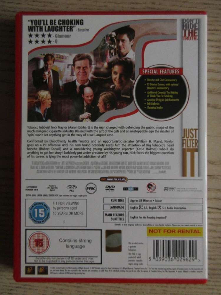 DĚKUJEME, ŽE KOUŘÍTE, A. ECKHART, R. DUVALL, GB OBAL, ČESKÁ VERZE, DVD FILM