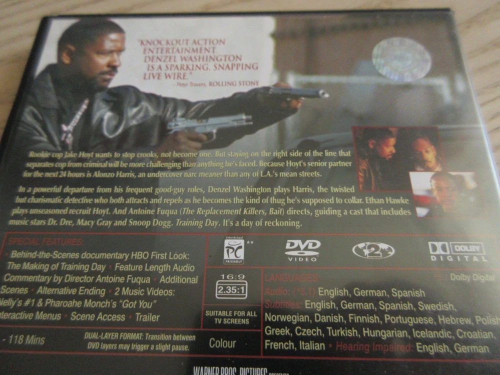 TRAINING DAY, D. WASHINGTON, E. HAWKE, DVD FILM
