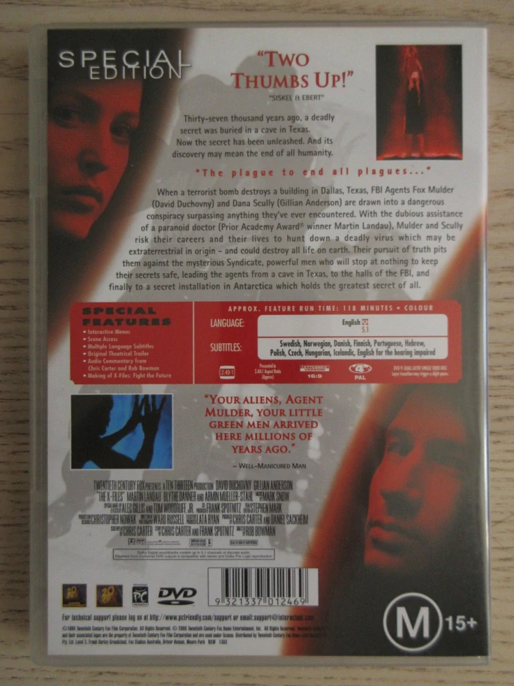 AKTA X, D. DUCHOVNY, G. ANDERSON, DVD FILM