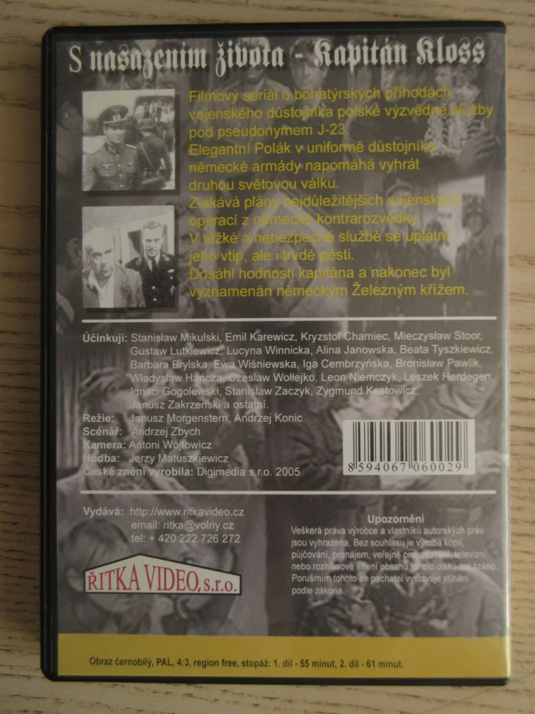KAPITÁN KLOSS - S NASAZENÍM ŽIVOTA, DÍL 1+2, DVD FILM 