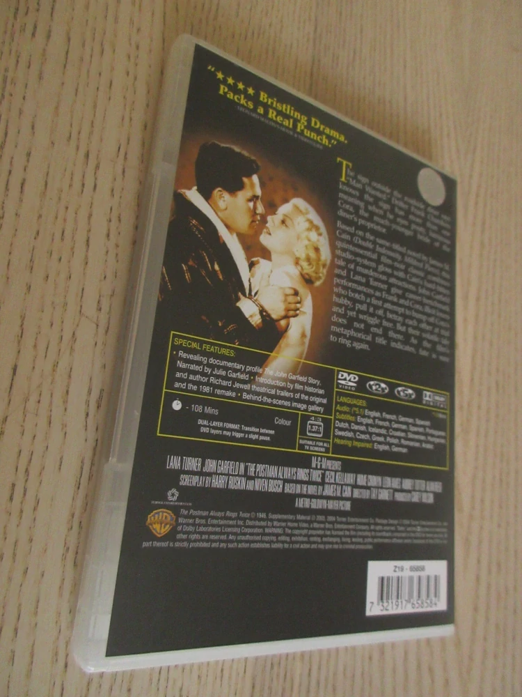 POŠŤÁK VŽDY ZVONÍ DVAKRÁT, L. TURNER, J. GARFIELD, DVD FILM