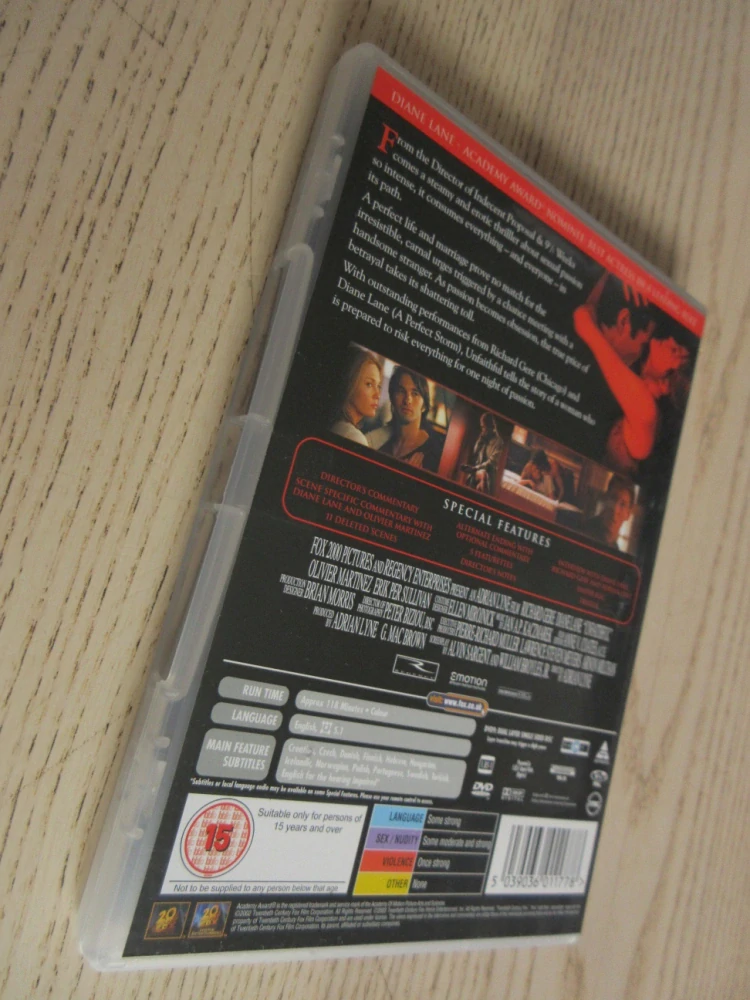 NEVĚRNÁ, GERE, LANE, GB OBAL, ČESKÉ TITULKY, DVD FILM