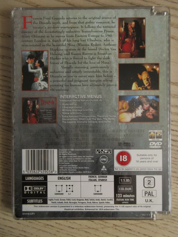 DRÁKULA, OLDMAN, RYDER, HOPKINS, REEVES, GB OBAL, ČESKÉ TITULKY, DVD FILM