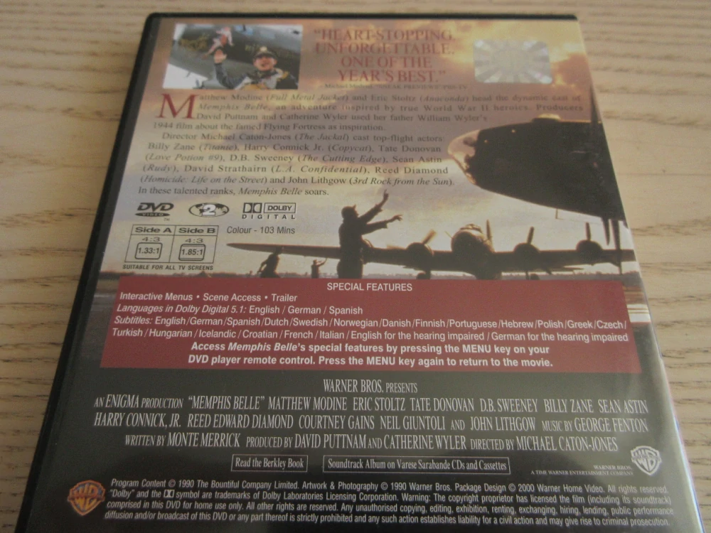 MEMPHIS BELLE, GB. OBAL, ČESKÉ TITULKY, DVD FILM