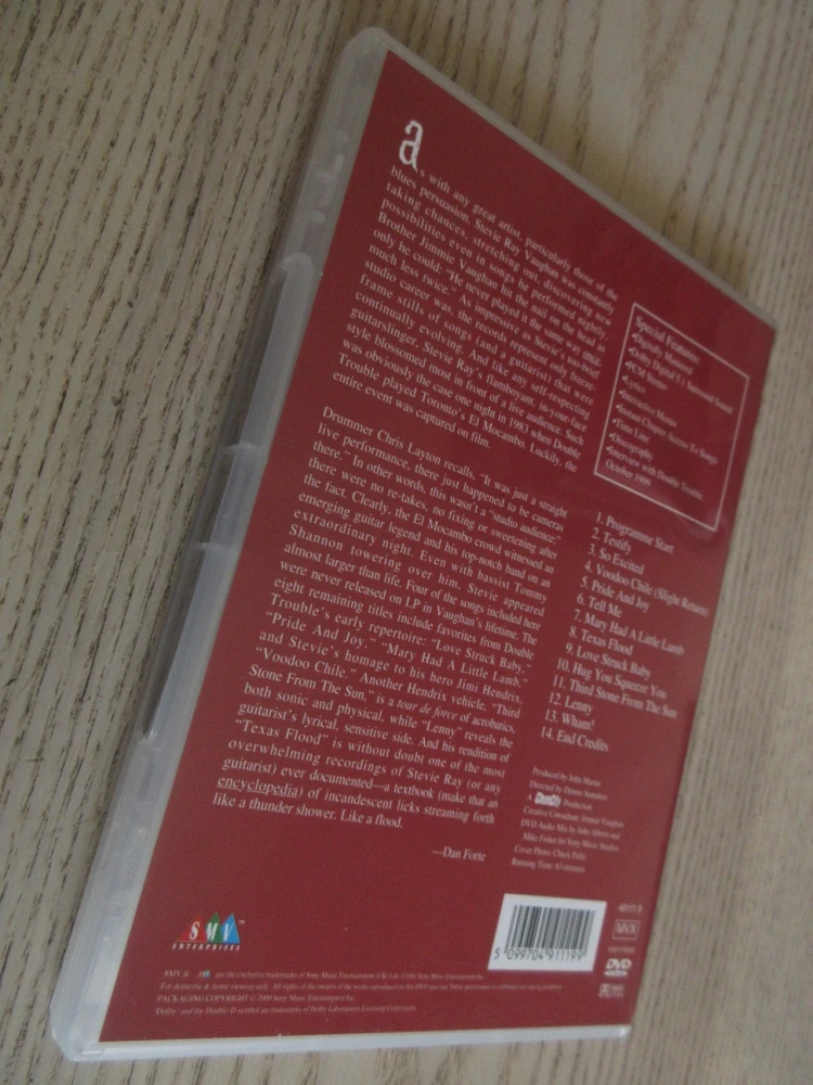 STEVIE RAY VAUGHAN AND DOUBLE TROUBLE, DVD HUDBA