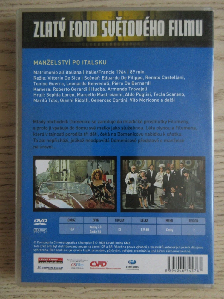 MANŽELSTVÍ PO ITALSKU, S. LOREN, M. MASTROIANNI, A. PUGLISI, DVD FILM