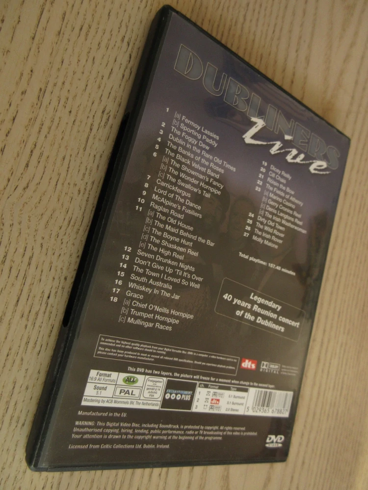 DUBLINERS LIVE, DVD HUDBA