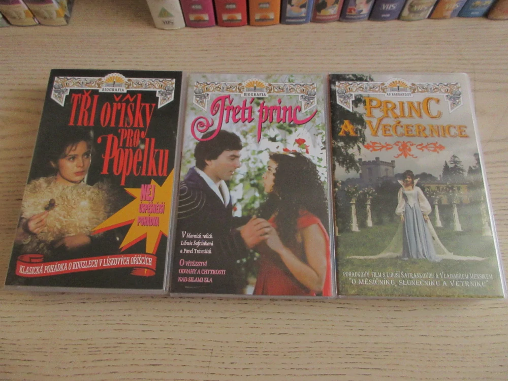 PRINC A VEČERNICE, TŘETÍ PRINC, TŘI OŘÍŠKY PRO POPELKU, L. ŠAFRÁNKOVÁ, 3X VHS VIDEOKAZETA