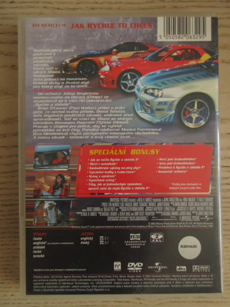 RYCHLE A ZBĚSILE 2., PAUL WALKER , TYRESE, MENDES, DVD FILM