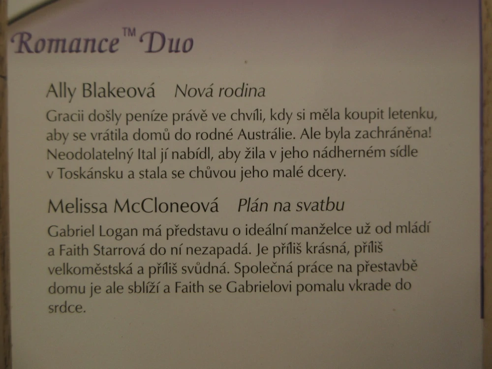 NOVÁ RODINA, ALLY BLAKEOVÁ, PLÁN NA SVATBU, MELISSA MCCLONEOVÁ, **an