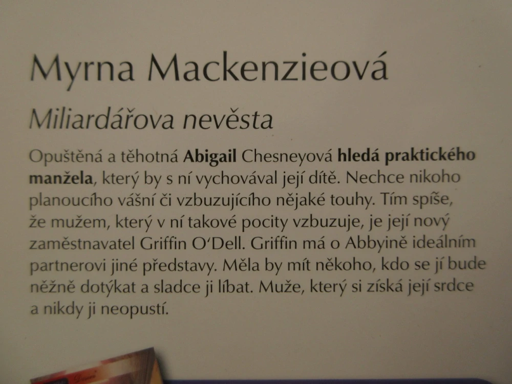 MILIARDÁŘOVA NEVĚSTA, MYRNA MACKENZIEOVÁ, **an