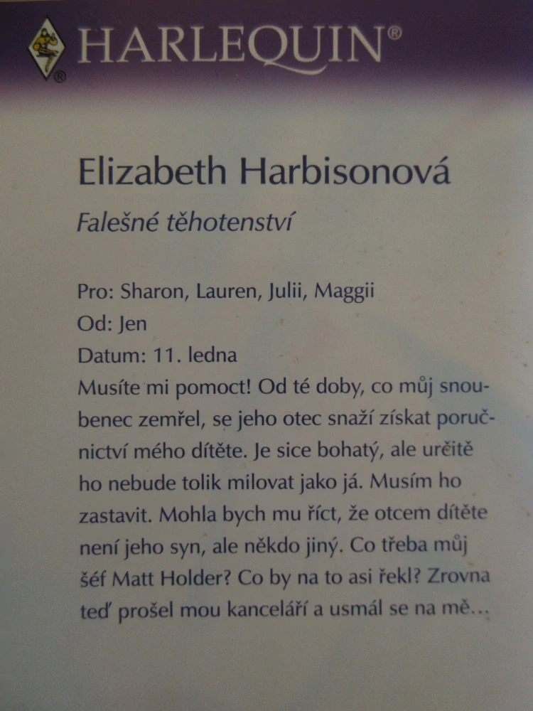 FALEŠNÉ TĚHOTENSTVÍ, ELIZABETH HARBISONOVÁ, **an