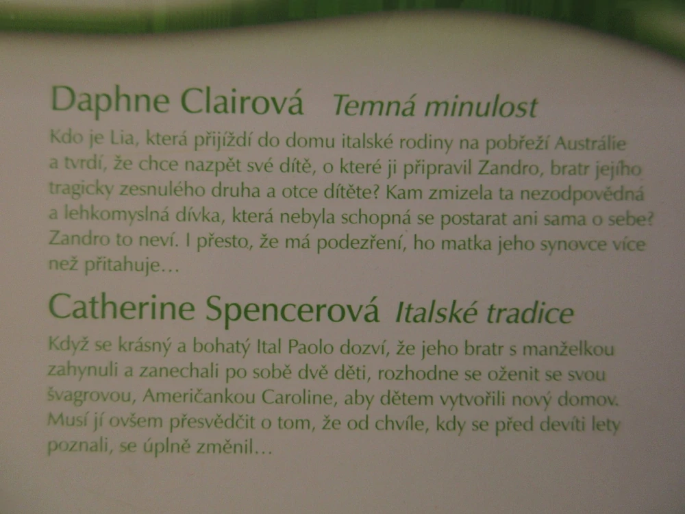 TEMNÁ MINULOST, DAPHNE CLAIROVÁ, ITALSKÉ TRADICE, CATHERINE SPENCEROVÁ, **an