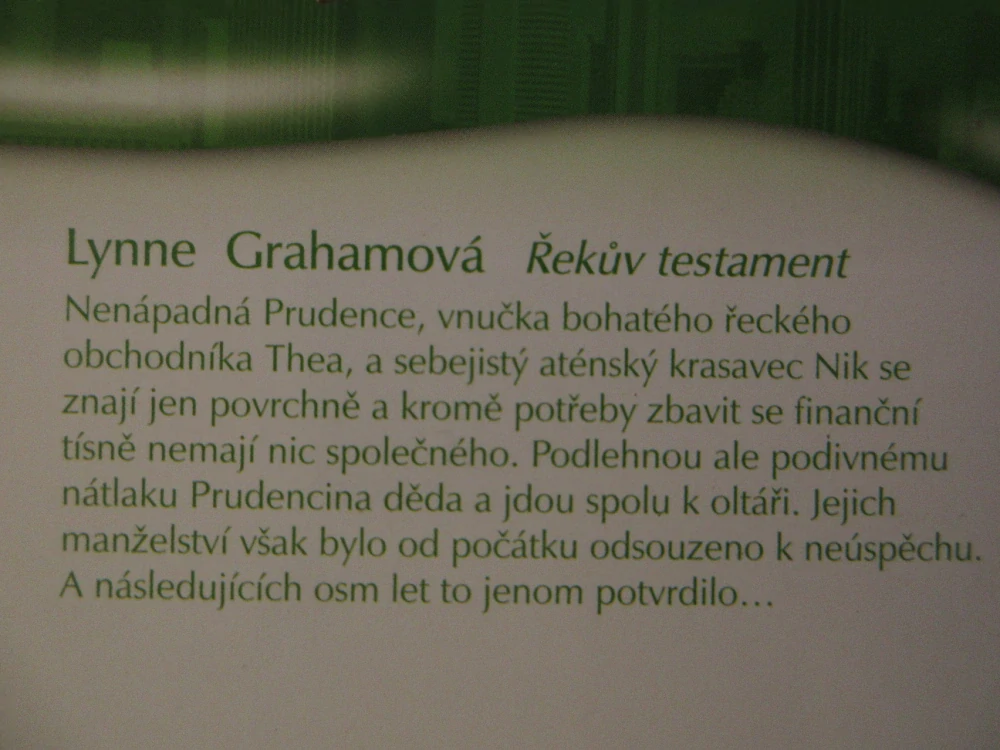 ŘEKŮV TESTAMENT, LYNNE GRAHAMOVÁ, **an
