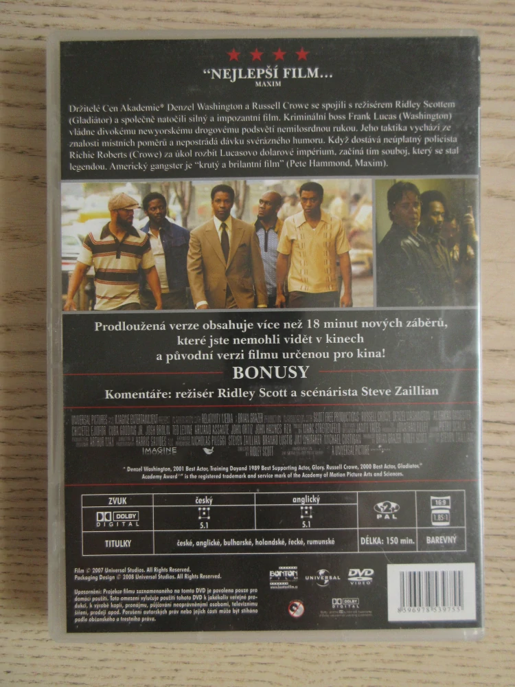 AMERICKÝ GANGSTER, D. WASHINGTON, R. CROWE, DVD FILM