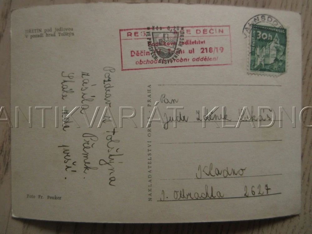 JIŘETÍN POD JEDLOVOU, CELKOVÝ POHLED NA OBEC, HRAD TOLŠTÝN, OKRES DĚČÍN, POHLEDNICE 776