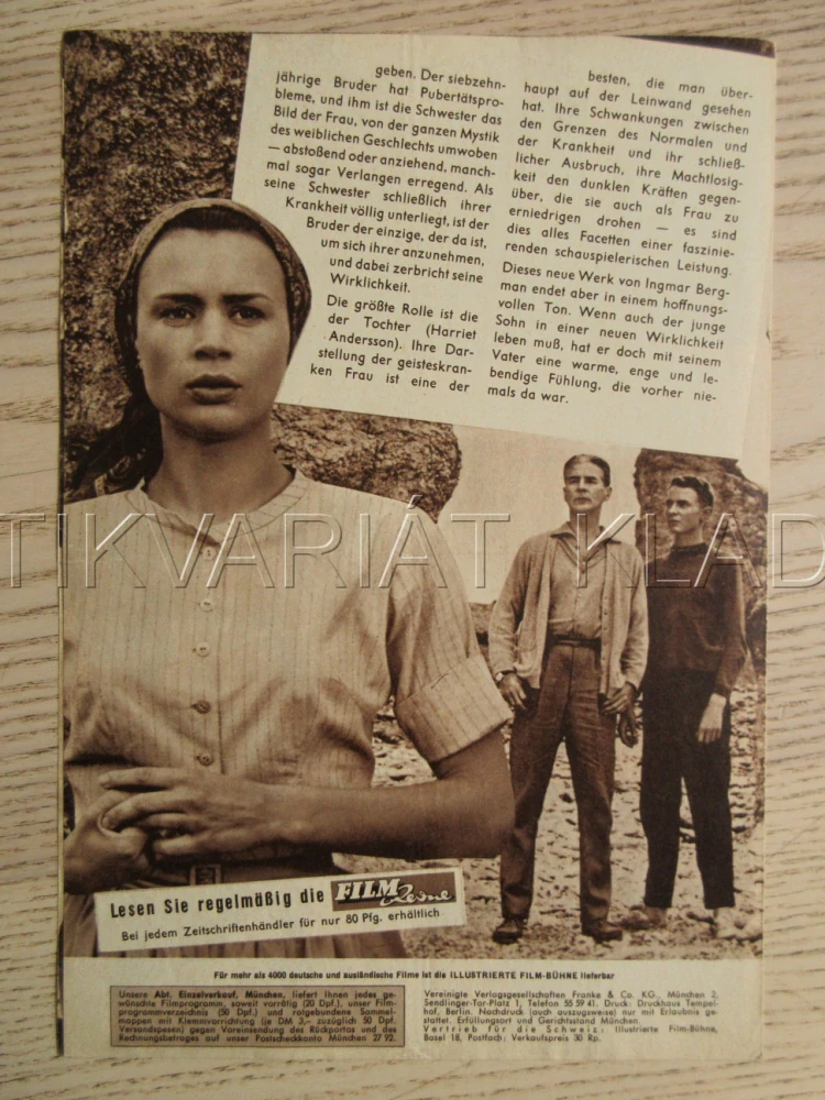 JAKO V ZRCADLE, H. ANDERSSON, M. VON SYDOW, G. BJÖRNSTRAND, BIO PROGRAM Č. 6162