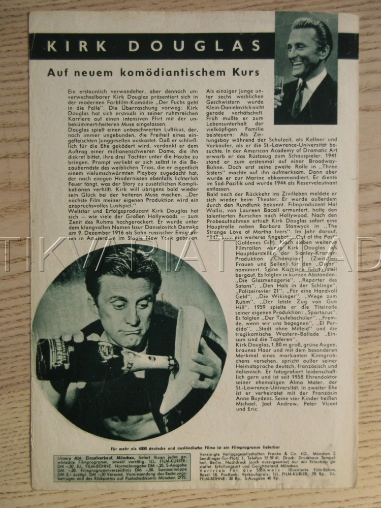 FOR LOVE OR MONEY, K. DOUGLAS, M. GAYNOR, G. YOUNG, BIO PROGRAM Č. 6609