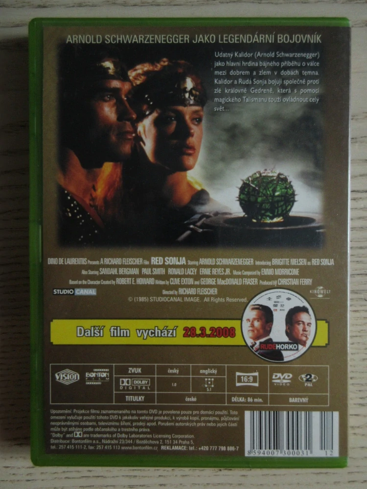 RUDÁ SONJA, B. NIELSEN, A. SCHWARZENEGGER, DVD FILM