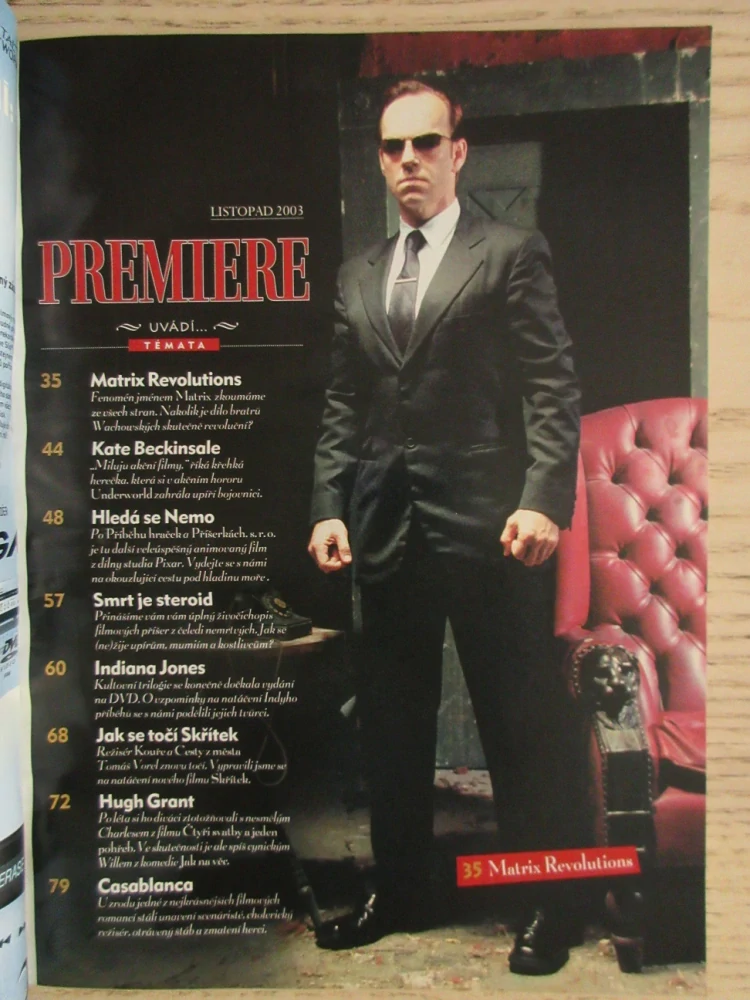 FILMOVÝ ČASOPIS PREMIERE, MATRIX, K. REEVES, H. GRANT, LISTOPAD/2003