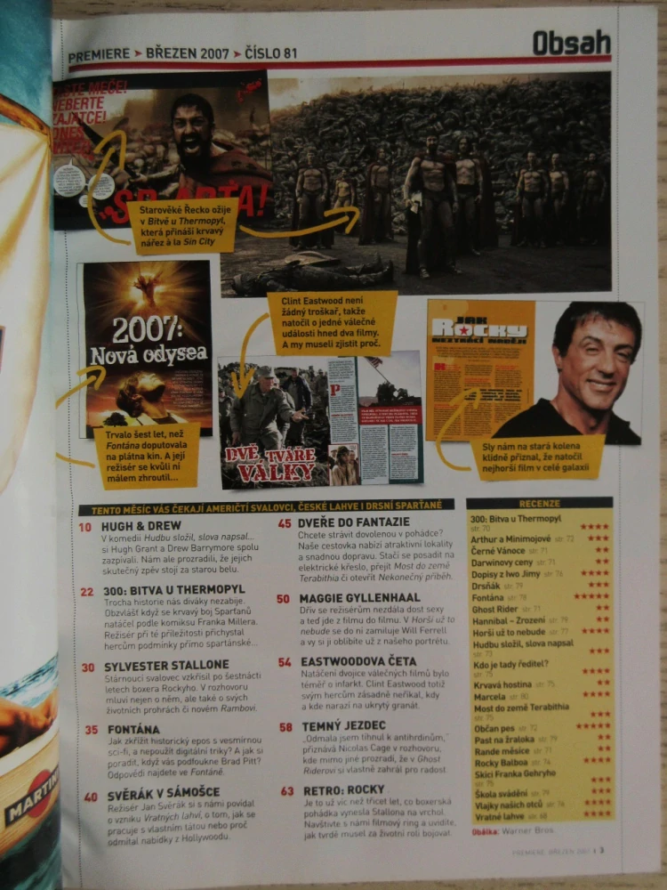 FILMOVÝ ČASOPIS PREMIERE, M. GYLLENHAAL, TEMNÝ JEZDEC, ROCKY, S. STALLONE, H. GRANT A D. BARRYMORE, BŘEZEN/2007