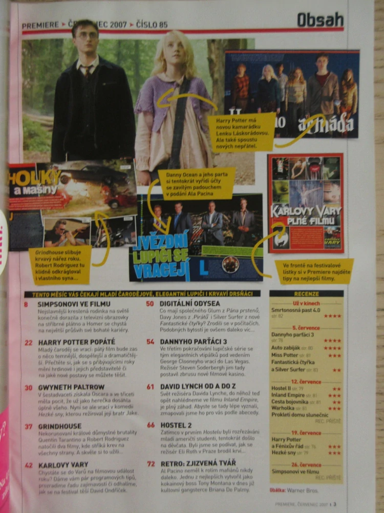 FILMOVÝ ČASOPIS PREMIERE, SIMPSONOVI VE FILMU, HARRY POTTER, G. PALTROW, DANNYHO PARŤÁCI 3, HOSTEL 3, ČERVENEC/2007