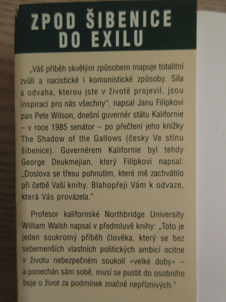 ZPOD ŠIBENICE DO EXILU, JAN FILÍPEK, **an